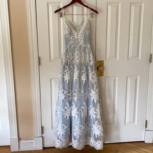 Blue and White Lace Macy’s Prom Dress